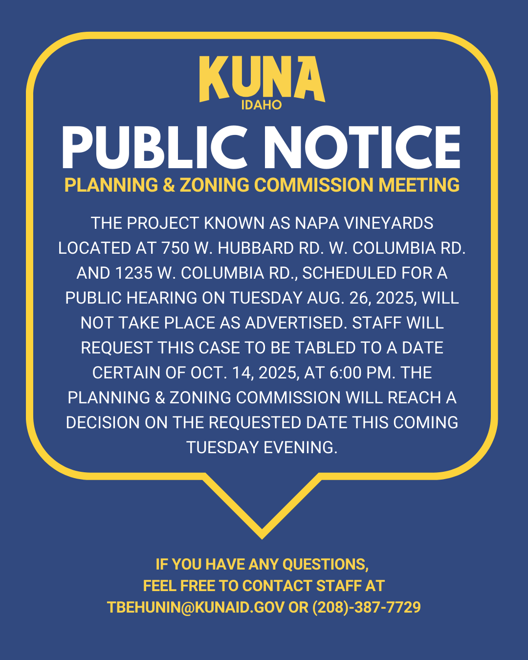 Dark blue background with text box in yellow. The Kuna Logo is on the top in the color yellow. 